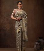 Grey Floral Woven Design Cotton Blend Saree