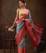Blue Floral Digital Printed Chanderi Art Silk Saree