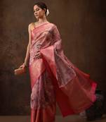Light Pink Floral/Animal Print Digital Printed Chanderi Art Silk Saree