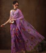 Purple Floral Digital Printed Chiffon Saree