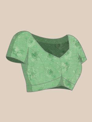 Green Floral Digital Printed Chiffon Saree 5