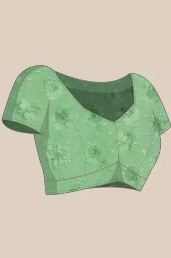 Green Floral Digital Printed Chiffon Saree