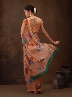 Peach Floral Digital Printed Chiffon Saree 2