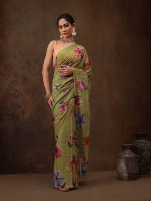 Mahendi Floral Digital Printed Chiffon Saree 1