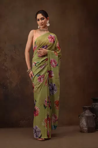 Mahendi Floral Digital Printed Chiffon Saree