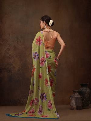 Mahendi Floral Digital Printed Chiffon Saree 2