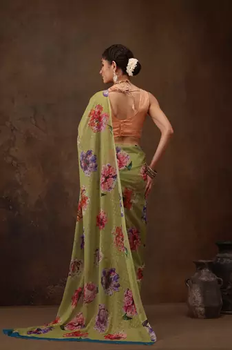Mahendi Floral Digital Printed Chiffon Saree