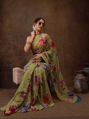 Mahendi Floral Digital Printed Chiffon Saree 3