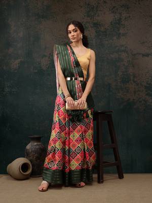 Multicolor Bandhani Digital Printed Soft Silk Blend Saree 1