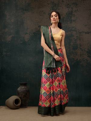 Multicolor Bandhani Digital Printed Soft Silk Blend Saree 2