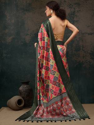 Multicolor Bandhani Digital Printed Soft Silk Blend Saree 3