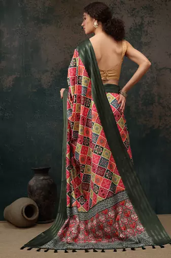 Multicolor Bandhani Digital Printed Soft Silk Blend Saree