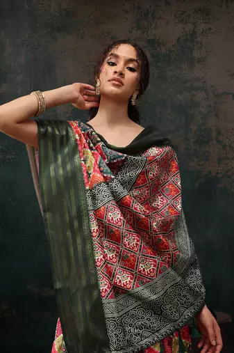 Multicolor Bandhani Digital Printed Soft Silk Blend Saree