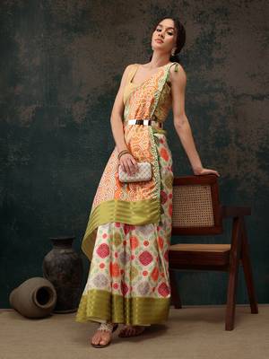 Multicolor Bandhani Digital Printed Soft Silk Blend Saree 1