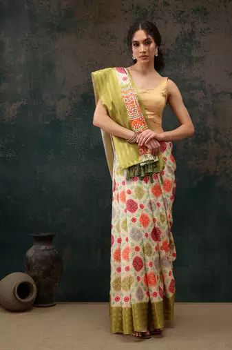 Multicolor Bandhani Digital Printed Soft Silk Blend Saree