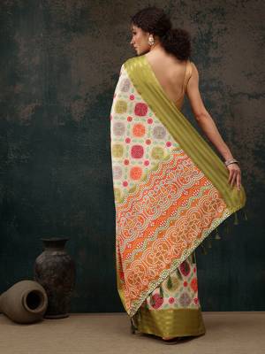 Multicolor Bandhani Digital Printed Soft Silk Blend Saree 3