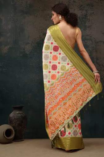 Multicolor Bandhani Digital Printed Soft Silk Blend Saree