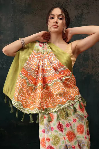 Multicolor Bandhani Digital Printed Soft Silk Blend Saree