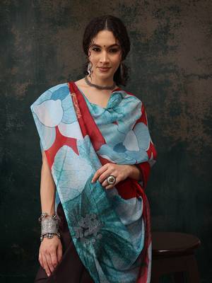 Brown Floral Digital Printed Polyester Saree 2