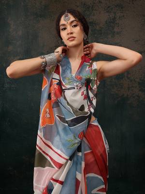 Multicolor Abstract Digital Printed Polyester Saree 1