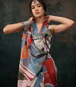 Multicolor Abstract Digital Printed Polyester Saree