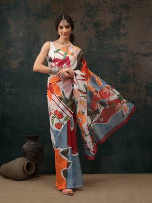 Multicolor Abstract Digital Printed Polyester Saree 2