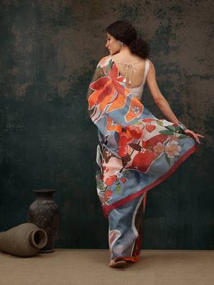 Multicolor Abstract Digital Printed Polyester Saree 3