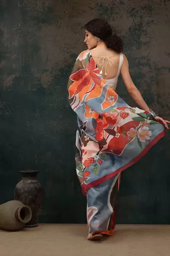 Multicolor Abstract Digital Printed Polyester Saree