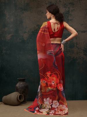 Brown Abstract Digital Printed Polyester Saree 3