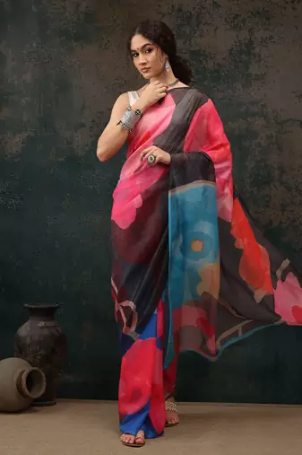 Multicolor Abstract Digital Printed Polyester Saree