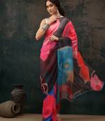 Multicolor Abstract Digital Printed Polyester Saree