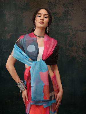Multicolor Abstract Digital Printed Polyester Saree 2