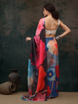 Multicolor Abstract Digital Printed Polyester Saree 3