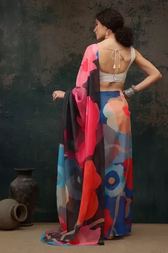 Multicolor Abstract Digital Printed Polyester Saree