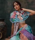 Multicolor Abstract Digital Printed Polyester Saree