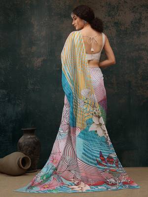 Multicolor Abstract Digital Printed Polyester Saree 3