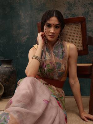 Lavender Animal/Floral Digital Printed Cotton Blend Saree 1