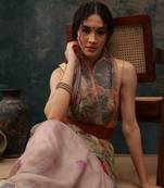 Lavender Animal/Floral Digital Printed Cotton Blend Saree