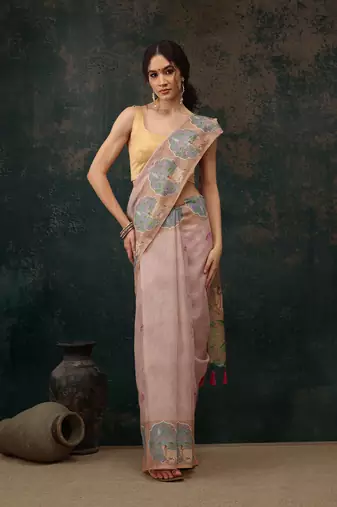 Lavender Animal/Floral Digital Printed Cotton Blend Saree