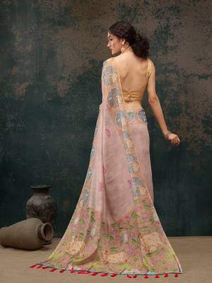 Lavender Animal/Floral Digital Printed Cotton Blend Saree 3