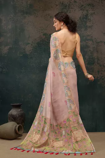 Lavender Animal/Floral Digital Printed Cotton Blend Saree