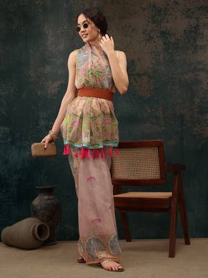 Lavender Animal/Floral Digital Printed Cotton Blend Saree 4