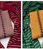 Women's dignified light magenta and musterd color unstitched sequence embroidery dupatta cotton combo dress material