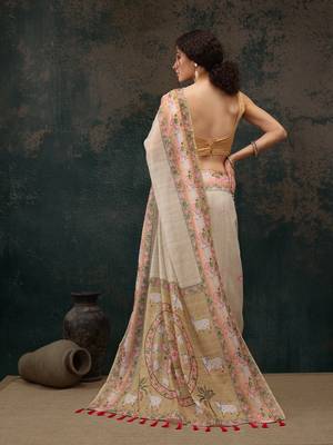Light Green Animal/Floral Digital Printed Cotton Blend Saree 3