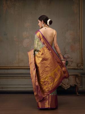 Bottle Green Floral Woven Design Silk Blend Saree 3