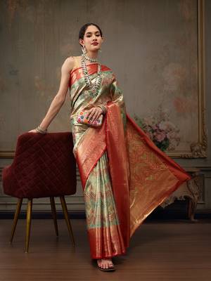 Multicolor Geomatric Woven Design Silk Blend Saree 1