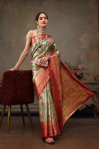 Multicolor Geomatric Woven Design Silk Blend Saree