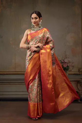 Multicolor Woven Design Woven Design Silk Blend Saree