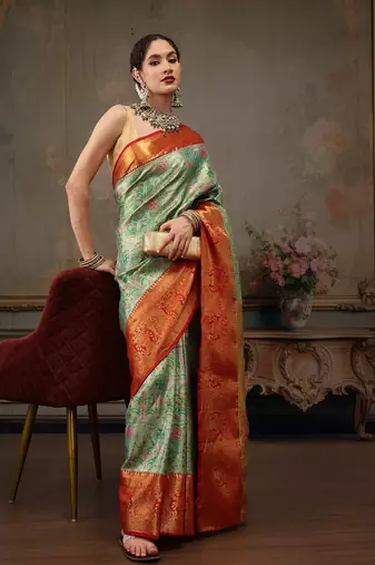 Green Floral Woven Design Silk Blend Saree