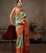 Green Floral Woven Design Silk Blend Saree